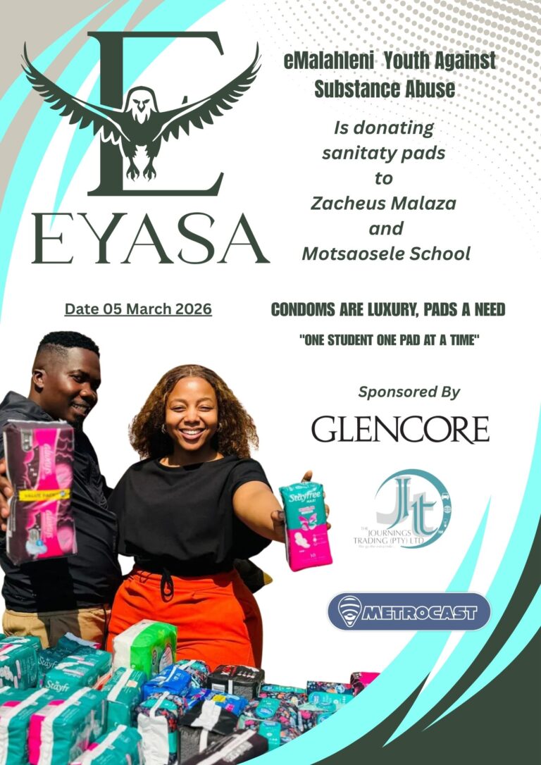 Donating sanitary pads to female students at Zacheus Malaza and Motsaosele School